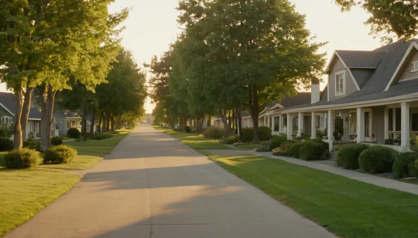 A tidy neighborhood street of older homes and mature trees in Wildwood